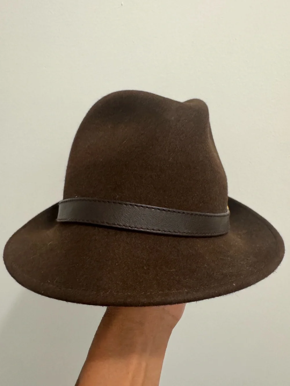 GUCCI Running GG Fur Leather Trim Fedora Hat